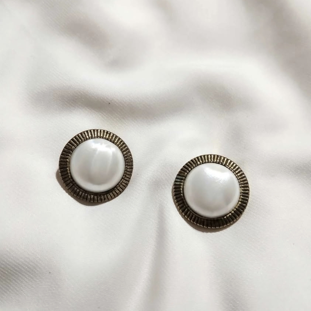 Elegant White and Gold-Toned Earrings